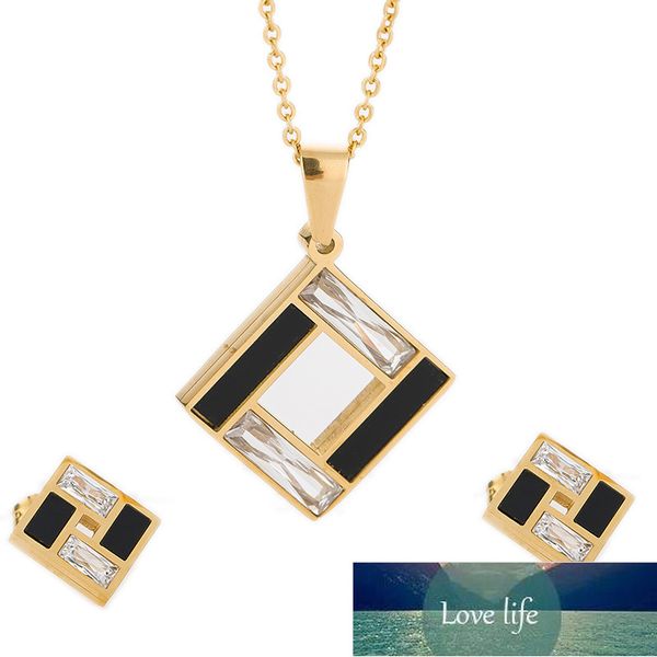 

gold-color jewelry set 316l stainless steel black and clear crystal cross earring necklace wedding jewelry women set factory price expert de, Silver