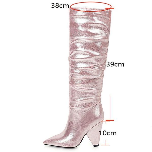 

boots sgesvier arrival women ladies shoes thick high heels pointed toe solid color winter knee size 34-48 x9mm, Black
