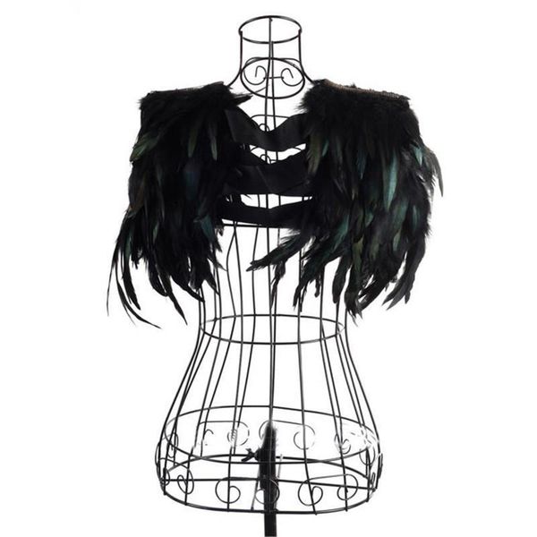 

goth women tanks real feathers crop sleeveless cape fluffy party clubwear stage performance solid costumes rave festival, White