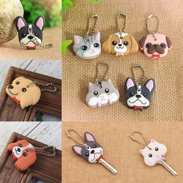 

keychains fashion cute lovely animal keychain soft rubber pug cat dog key cover ring bag charms accessory, Silver