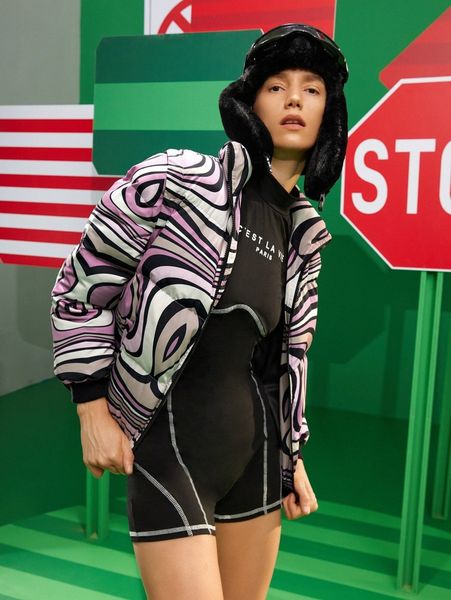 

x valeria aguilar allover print zipper puffer coat n7j1#, Black