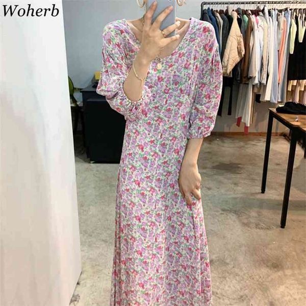 

summer dress v-neck floral printing half sleeve korean chic long women's dresses casual high waist vestidos 210519, Black;gray