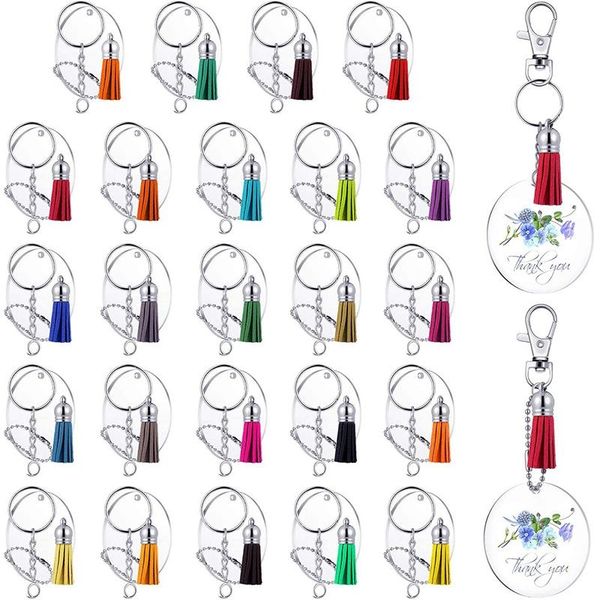 

keychains 144 key chain tassels, transparent acrylic disc, jumper hook, fringed pendant diy ring items and crafts., Silver
