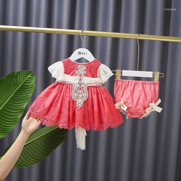 

clothing sets summer baby girls lolita princess lace dress clothes set bow children infants dresses+pp short pant kids11, White