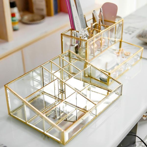 

bathroom storage & organization cosmetics tray nail polish bottle gold glass large trays display