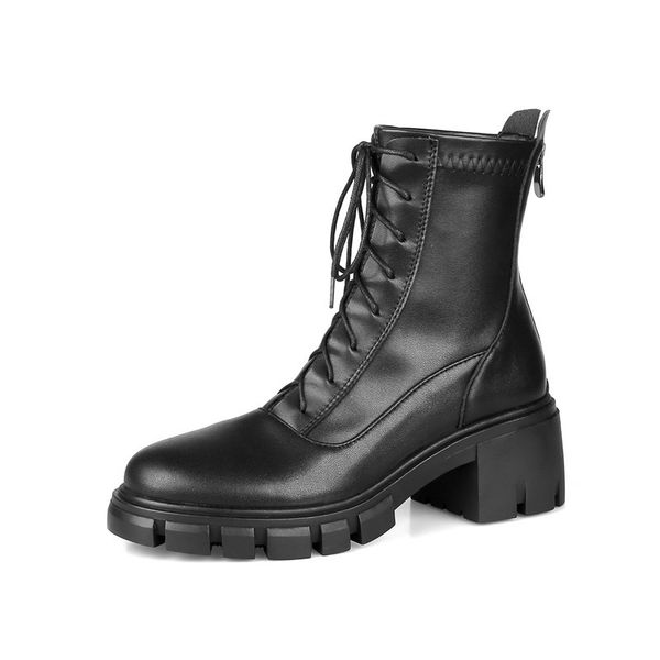 

asumer superior quality genuine leather shoes complete women's square toe round foot zip boots, Black