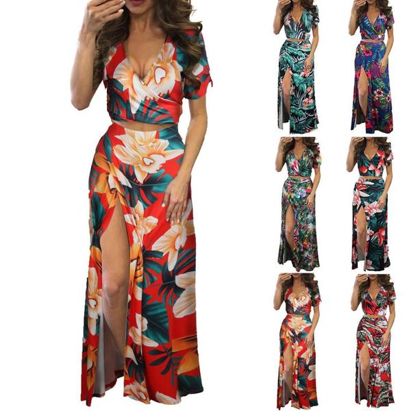 

women's t-shirt 2021 s europe cartoon printing two piece fashion fit u-neck sleeveless suspender vest and long skirt suit, White