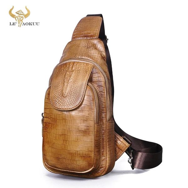 

waist bags men genuine leather fashion triangle crossbody chest sling bag designer travel one shoulder 8" daypack male 5016