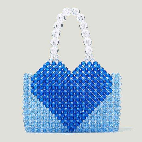 Sacos de compras acrílico coração frisado bolsas de tecido para mulheres feita mão top-handeste ladies verão praia brilhante cristal noite retrô noite 220301