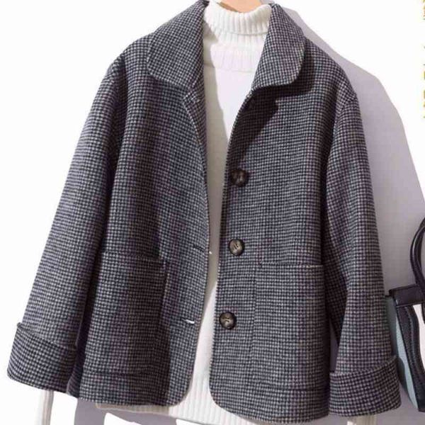 

women's jackets woman short plaid wool jacket fashion autumn r82x, Black;brown