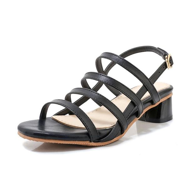 

teahoo 2021 women sandals fashion cutout gladiator shoes retro summer 3-5cm mid heel roman casual mujer, Black