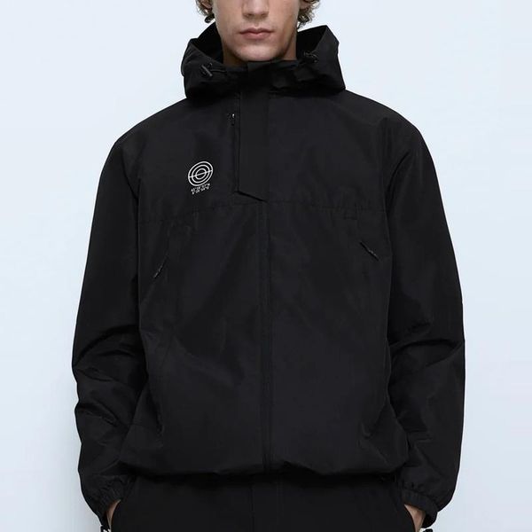 

men's jackets spring and autumn men hoodie printing jacket casual fashion stand-up collar black mesh texture fabric lining lightweight, Black;brown