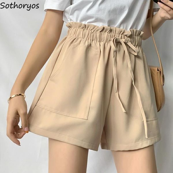 

women's shorts large size women solid temperament ruffles office lady daily s-5xl loose comfort korean style fashion casual, White;black