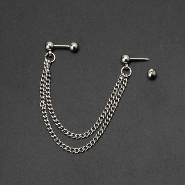 

stud 2021 fashion and 1pc punk ball earringsforwomen cartilage surround double chain piercing jewelry earrings, Golden;silver
