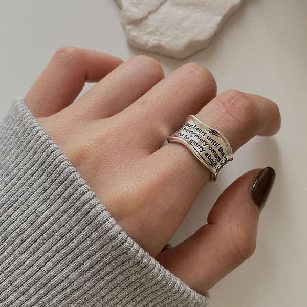 

cluster rings silvology 925 sterling silver irregular letter vintage for women concave do the old japan korea wide punk jewelry, Golden;silver