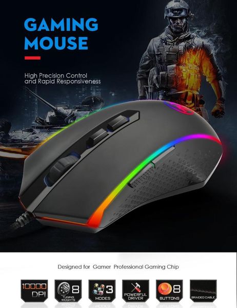 

wired gaming mouse 10000 dpi 8 buttons laser programmable game mice with backlight ergonomic for lapcomputer