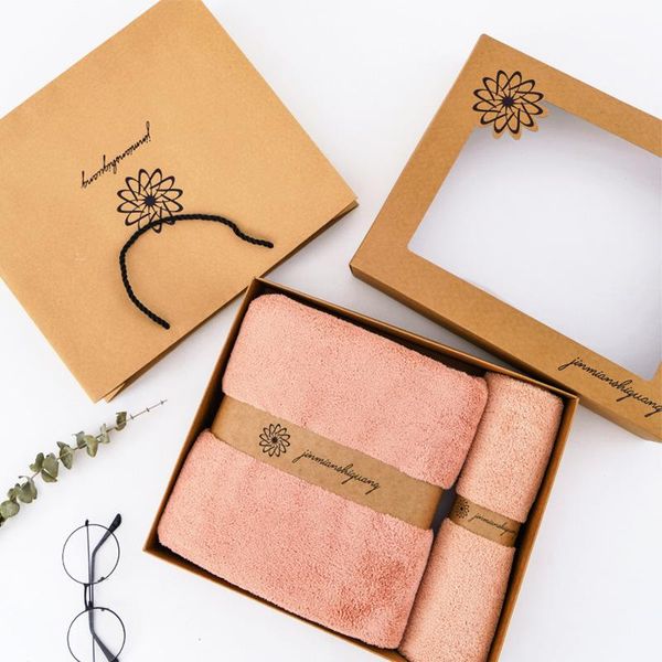 

towel houseware coral velvet fabric kraft paper gift box soft absorbent bath set