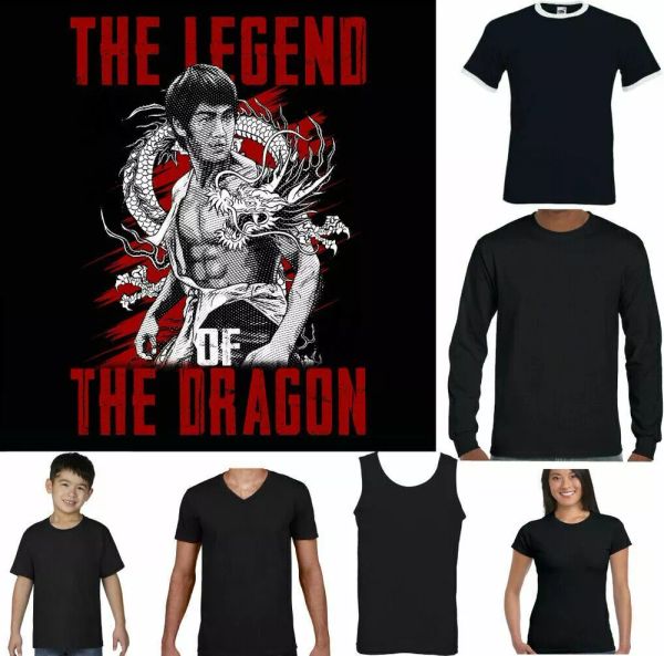 

bruce lee t-shirt legend of the dragon martial arts mma workout gym, White;black