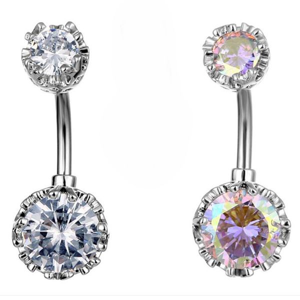 

d1039 zircon belly navel ring clear colors, Silver