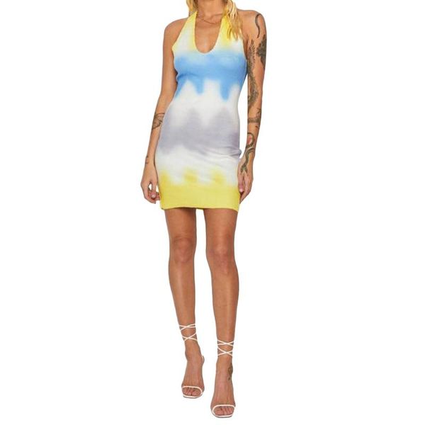 

casual dresses women color block dress,elegant slim-fit sleeveless tie-up halter mini (yellow) female clothing, Black;gray