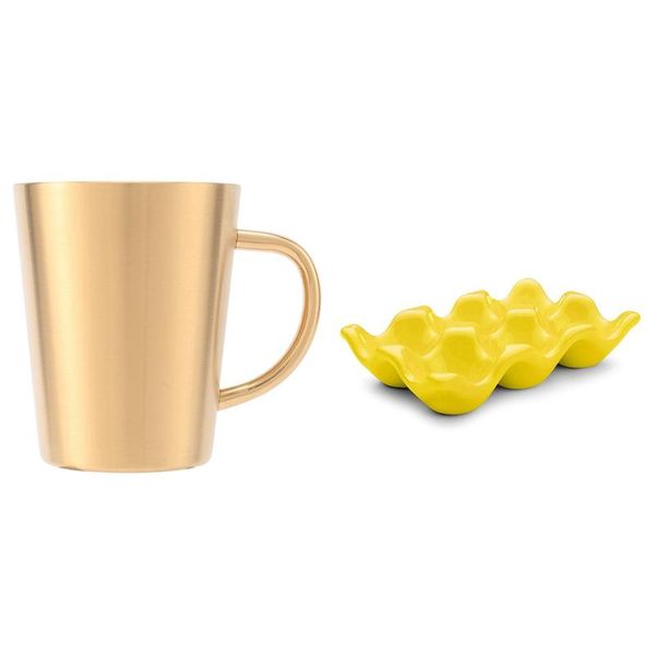

big deal 1 pcs 340 ml stainless steel coffee cup gold & refrigerator refrigerated shatter-resistant ceramic 6 egg tray storage bottles jars