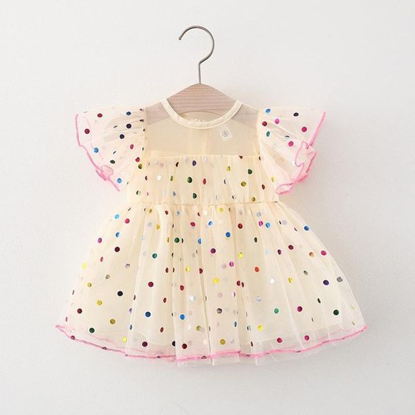 

girl's dresses baby girls toddler infant birthday sweet color polka dot tutu clothes party summer girl casual princess dress 0-3y, Red;yellow