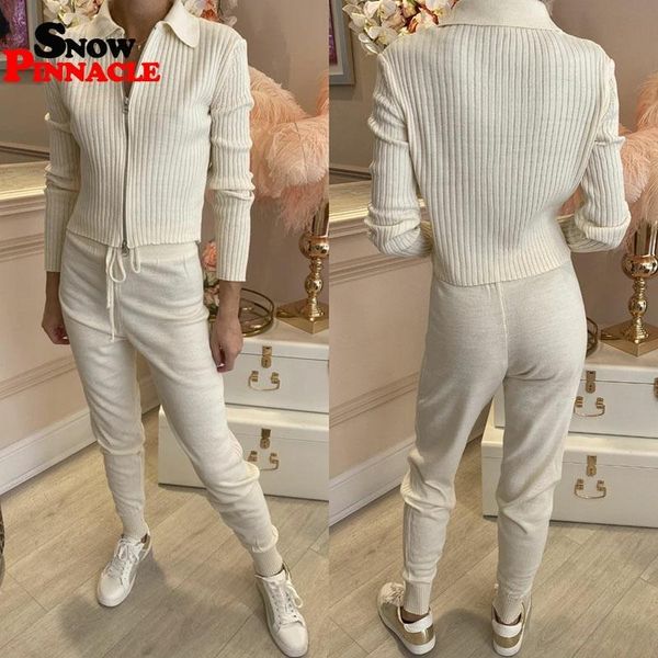 

women's tracksuits autumn winter women thick knitted suits fashion zipper cardigans + long pants track suit female sweater sets costume, Gray