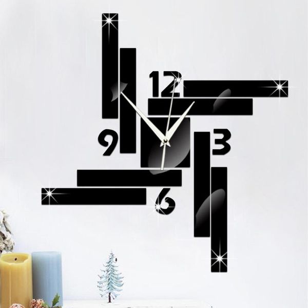 

wall clocks 3d diy clock modern design watch europe horloge acrylic mirror stickers irregular rectangle living room quartz needle