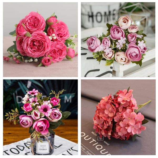 

decorative flowers & wreaths rose red artificial peony tea autumn silk fake for diy living room home garden wedding decoration