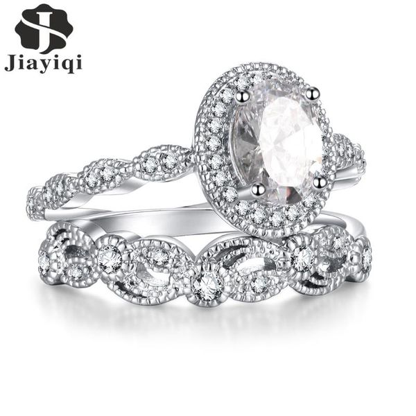 

wedding rings fashion 2 pcs/set crystal ring jewelry silver for women girls engagement set, Slivery;golden