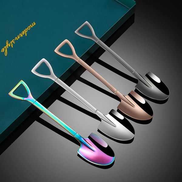 

spoons 2pcs/1pc creative retro shovel coffee spoon stainless steel dessert watermelon ice cream tip flat shovels