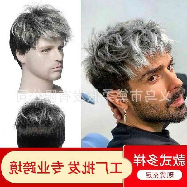 

curly wig short new men's silver elderly hair, Black