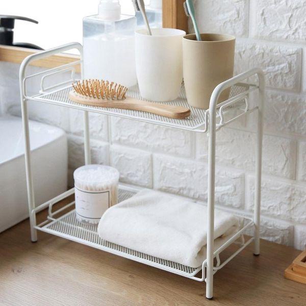 

bathroom shelves 2-layers storage rack spice condiment basket desk organizer for kitchen shelf