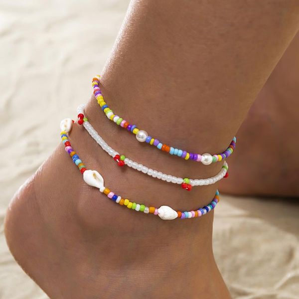 

anklets cross-border beach weaving mix and match color beige bead anklet, Red;blue
