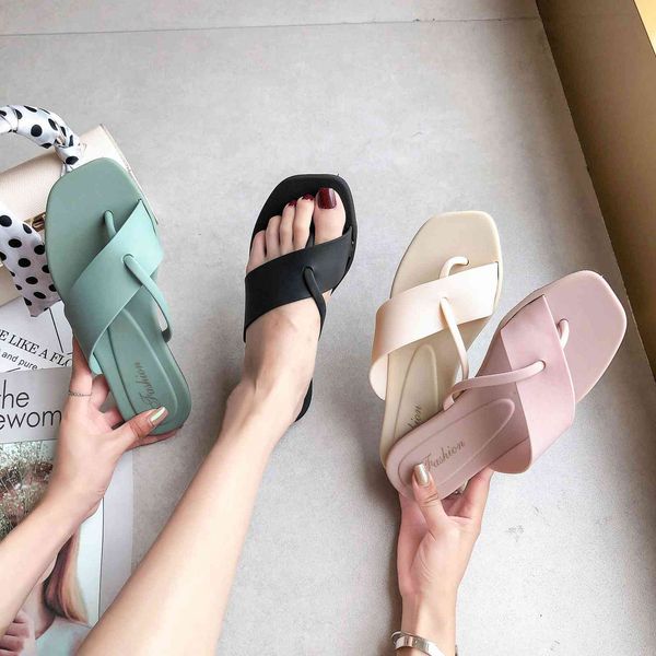 

luxury slippers sandals 2021 summer fashion net red fairy style flat clip foot soft bottom herringbone slippers are versatile, Black
