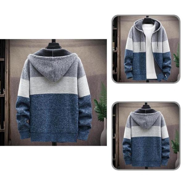 

men's jackets men hooded coat thicken plush knitted color block, Black;brown