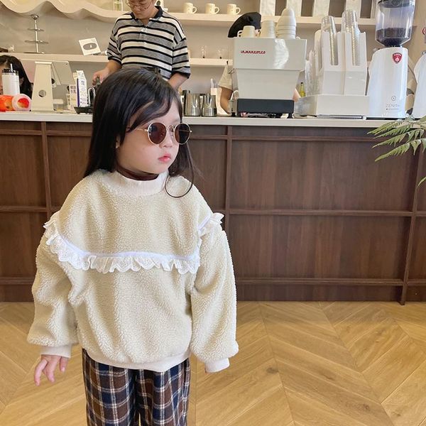 

pullover girls korean children's lace solid color lamb wool padded sweater toddler girl winter clothes autumn fall outfits, Blue