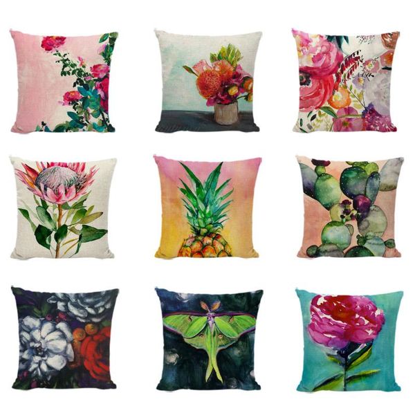 

color oil painting pineapple cushion covers pink flower cactus linen beautiful green butterfly decorative pillowcases for camper cushion/dec