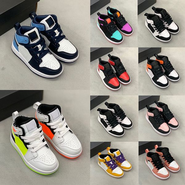 

2021 children's 1s outdoor sports shoes tennis shoes blue black and white red high sports shoes 25-35 size
