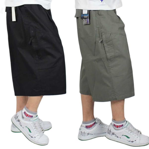 

plus size cargo shorts summer men casual boardshorts straight loose baggy elastic waist hip hop clothing, White;black