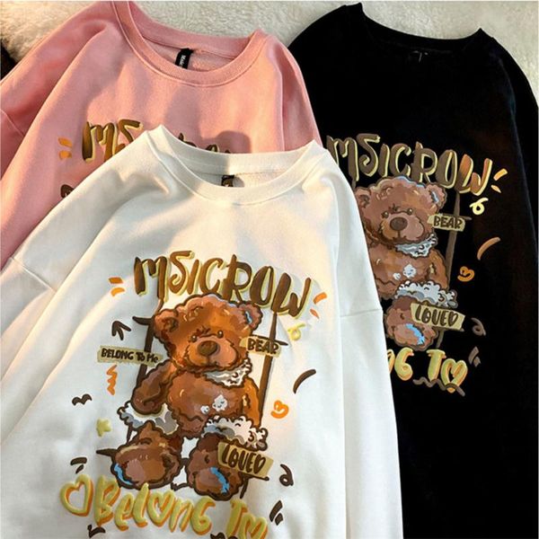 

women's hoodies & sweatshirts solid oversize cute bear loose autumn long sleeve hoodie sweet letter pullover harajuku female casual hoo, Black