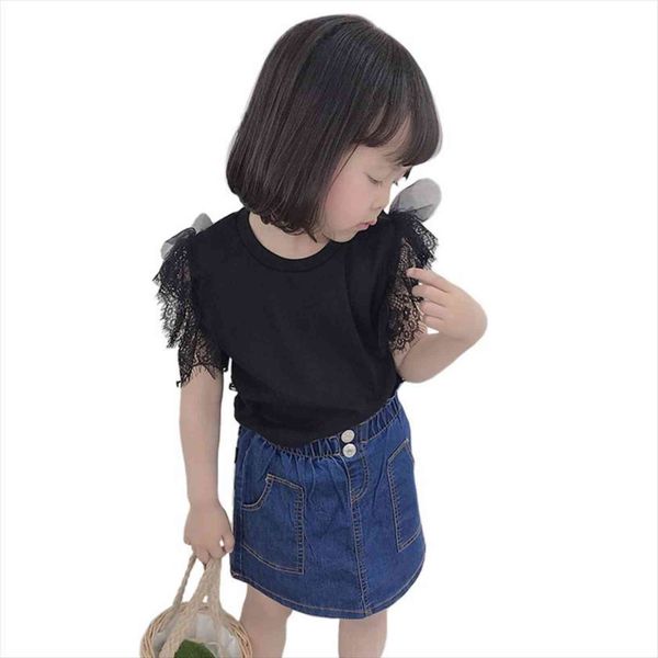 

toddler t shirt girl lace short sleeve for girls summer shirts childrens age 1 2 3 4 5y, Blue