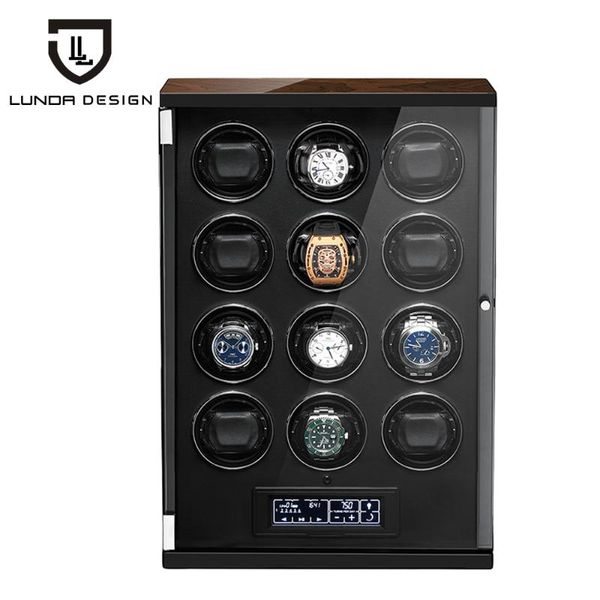 

watch boxes & cases au/eu/us/uk automatic winder single head for 12 watches black durable five modes storage case box, Black;blue