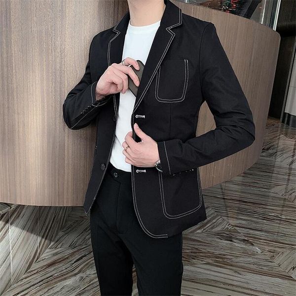 

men's suits & blazers black blazer masculino fit social wedding jackets 2021 spring youth korean slim line british fashion business coa, White;black