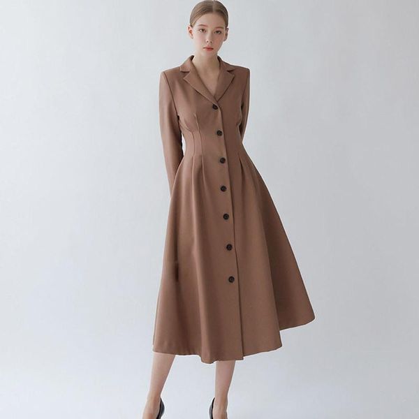 

casual dresses solid women long sleeve oversize blazer dress ladies elegant spring 2021 singer breasted ol office work ropa mujer, Black;gray