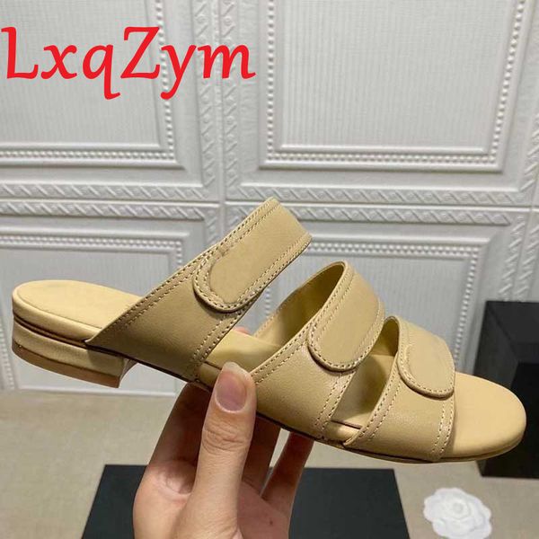 

80% off shoes outdoor sheepskin flat slippers sandals fashion metal decor real leather female dress solid slides zapatos de mujer, Black