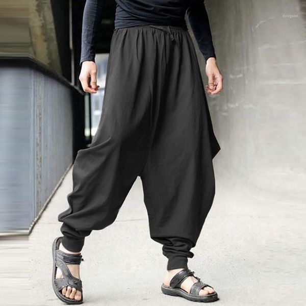 

men's pants harem summer retro solid color loose large size cotton and linen trouser comfortable casual, Black