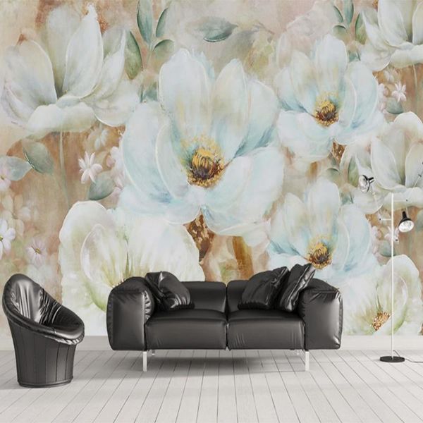 

self adhesive wall mural european hand painted white flower corn poppy wallpaper home decoration 3d wallpapers