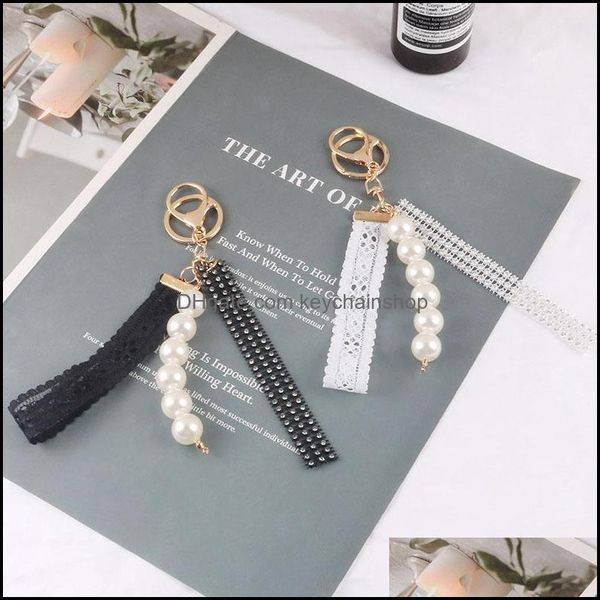 

keychains fashion accessories korean lace imitation pearl keychain tassel pendant key ring women backpack holder drop delivery 2021 moviw, Silver