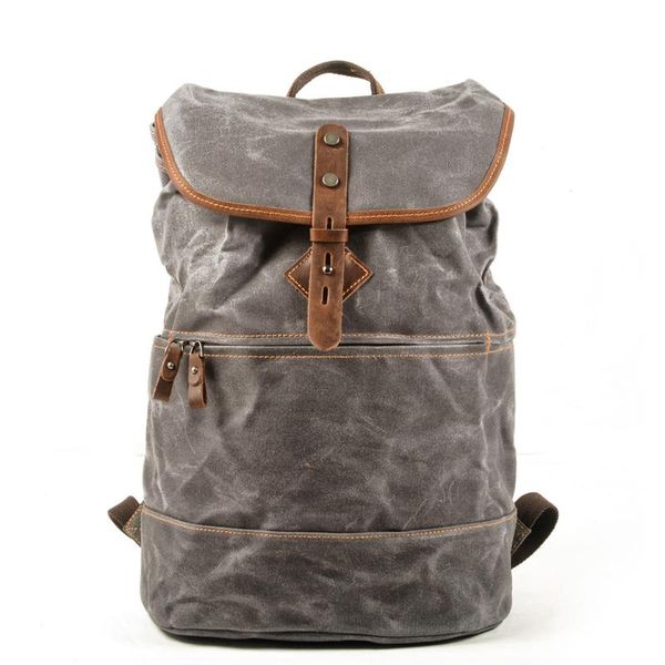 

backpack retro niche oil wax canvas stitching leather men and women shoulder bag personality casual